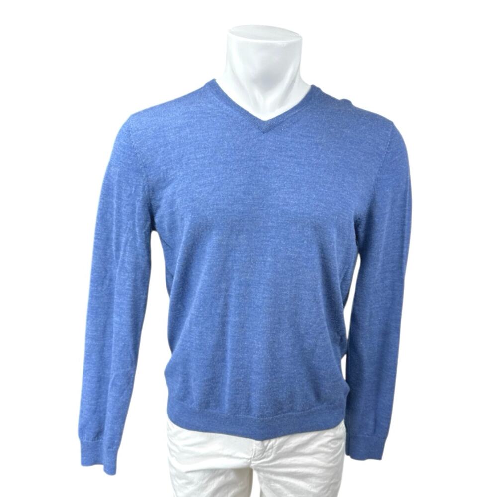 Calvin Klein 100% Wool Men's Blue Knit Long Sleeve V-Neck Sweater Top Size M